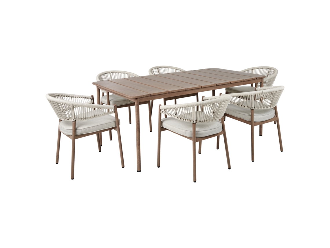 Conjunto De Refeição De Jardim Para 6 Pessoas Beliani Flavia De Alumínio Castanho 185x96x76