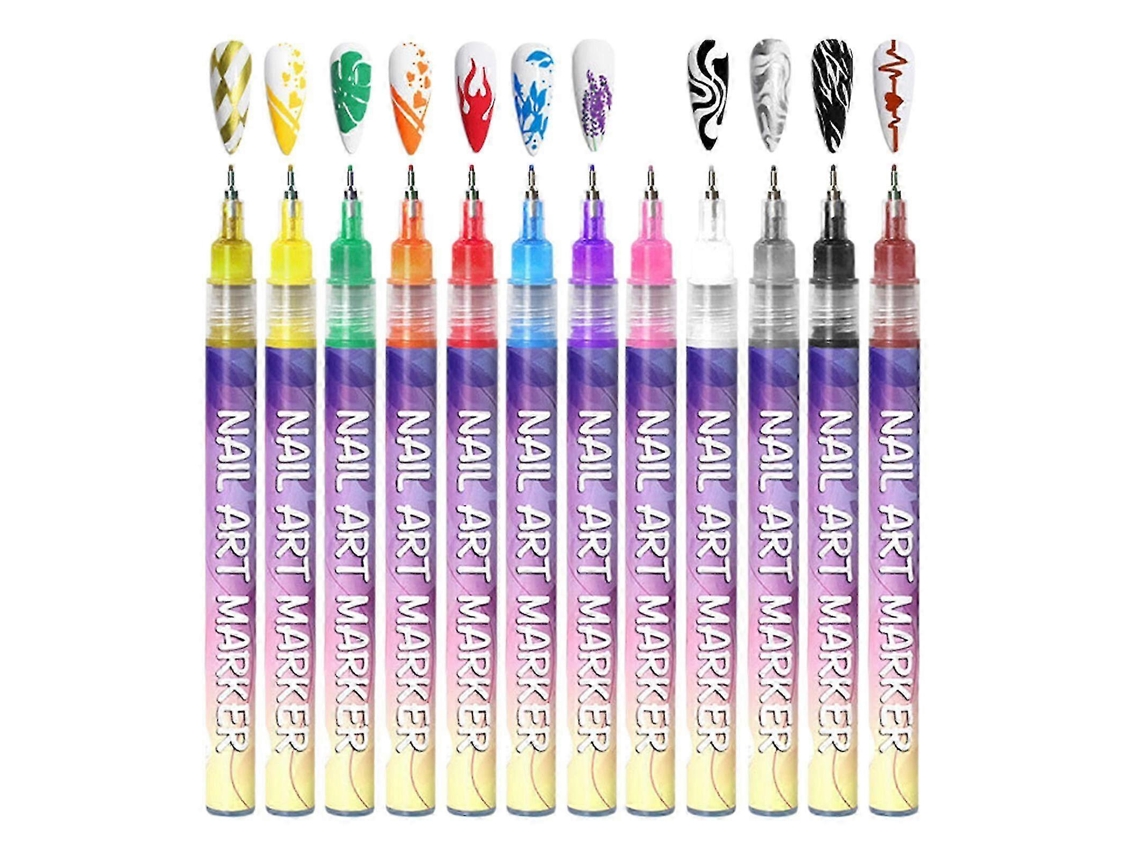 Conjunto Com 12 Canetas Para Nail Art, Efeito 3d