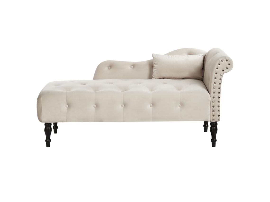 Chaise Longue À Direita Beliani Ivry De Veludo Creme 152x62x72