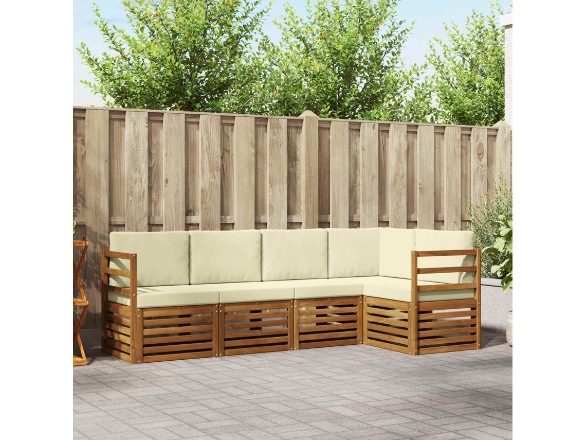 Vidaxl Conjunto De Sofás Para Exterior 5 Unid. Natural E Creme