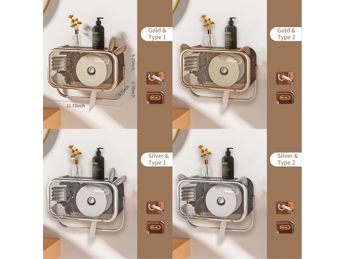 Dispenser de Papel Impermeável Parede com Prateleira Superior e Suporte de Toalha Moderno Abs | S/MARCA