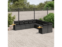 Jogo de Sofá Jardim 10 Peças C/ Almofadões Vime Pe Preto Dkd Home Decor