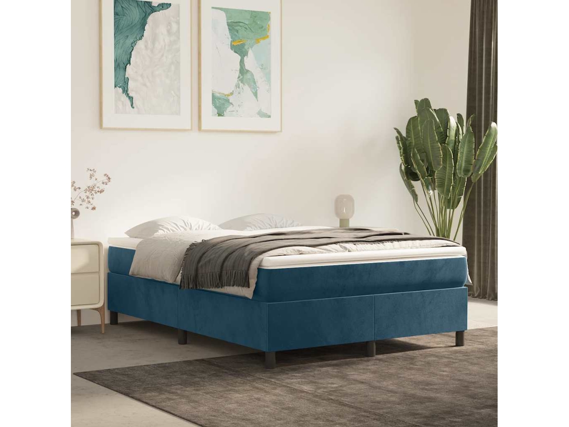 Vidaxl Estrutura De Cama Com Molas 140x190 Cm Veludo Azul-escuro