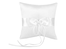 Almohadilla Para Anillos De Boda, Seda Blanca Con Nudo Y Perlas Simuladas, 20x20cm