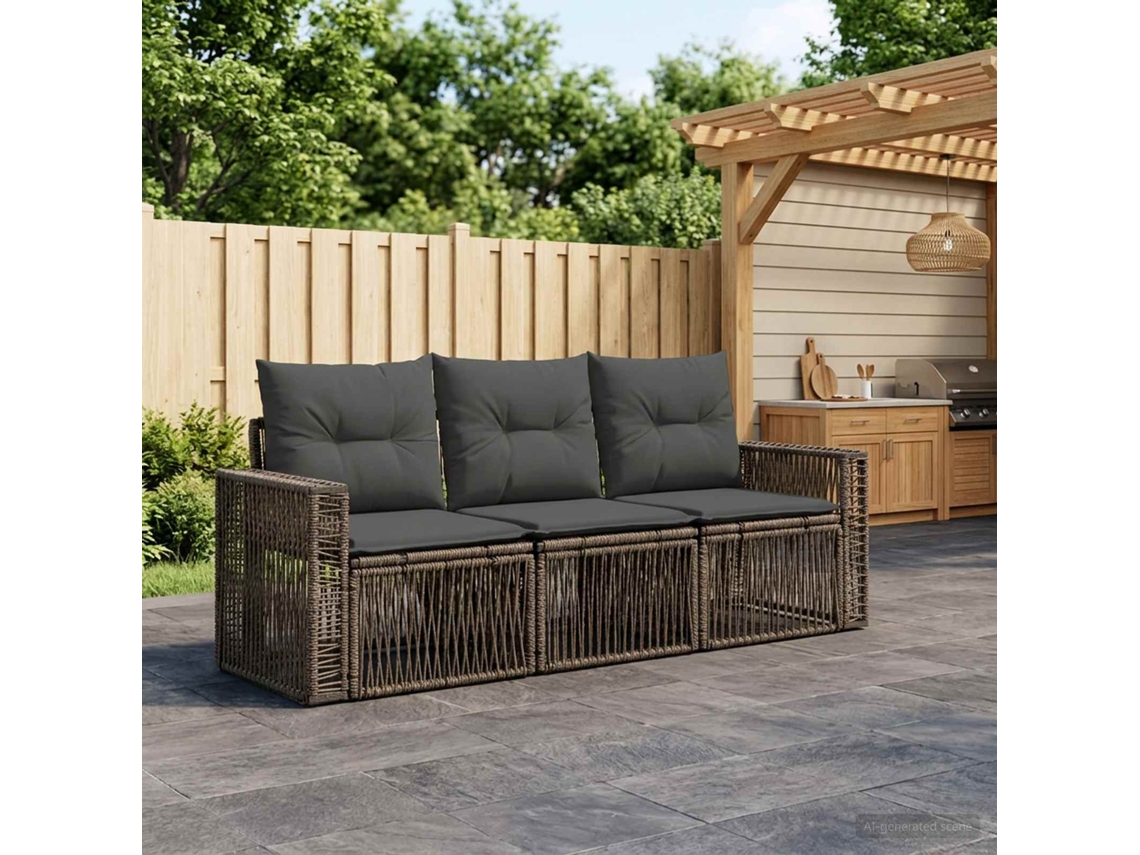 Vidaxl Conjunto De Sofá De Jardim 3 Unid. Cinza E Cinza Escuro Vime Pe