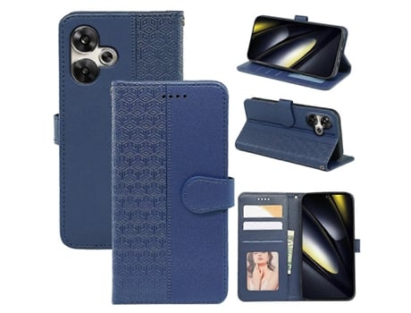 Para Xiaomi Poco F6 5g/ Redmi Turbo 3 5g Case Cubic Grid Impresso Pu Couro Capa De Telefone