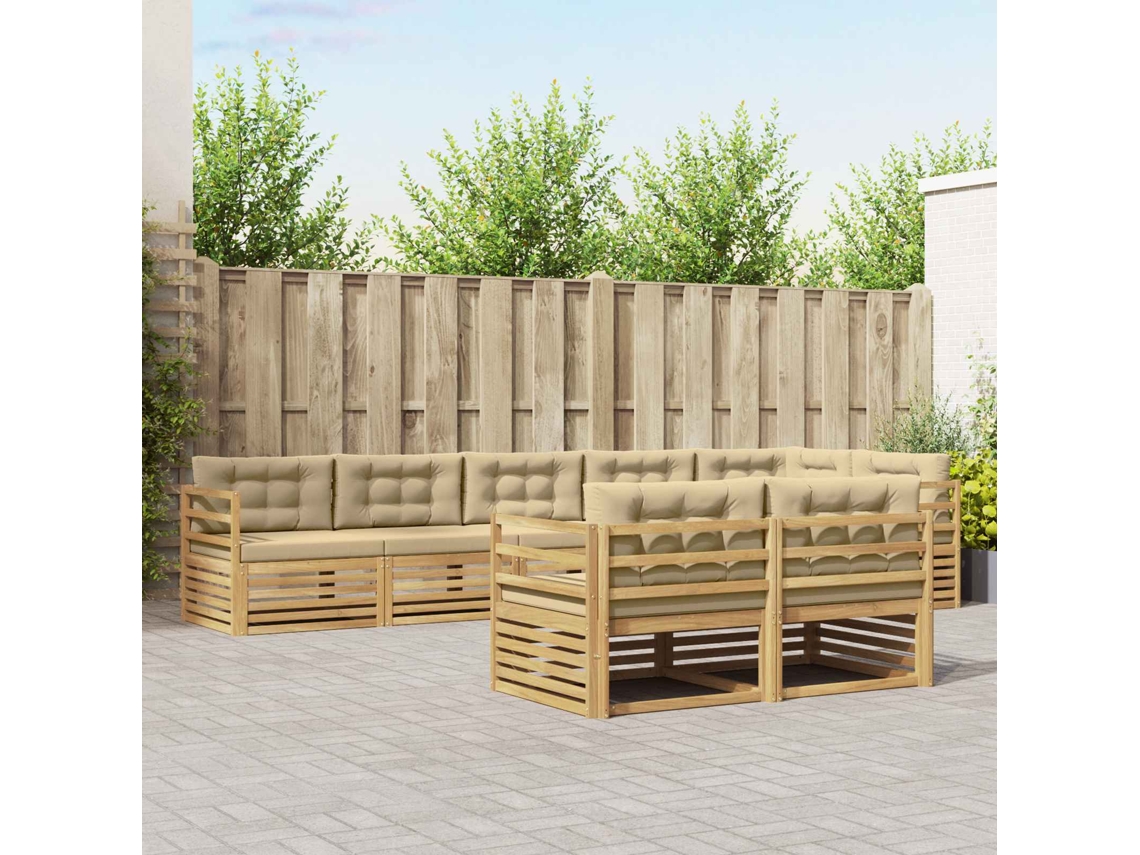 Vidaxl Conjunto De Sofás Para Exterior 8 Unid. Branco E Bege Poliéster
