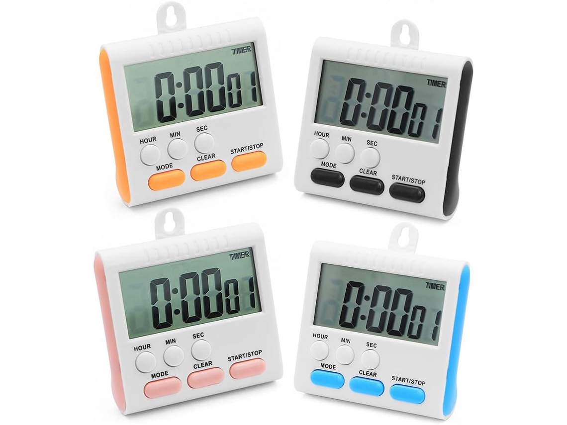 Conjunto De 4 Temporizadores Digitais De Cozinha, Intervalo 24 Horas, Base Magnética, Suporte Dobrável Ou Orifício Para Pendurar