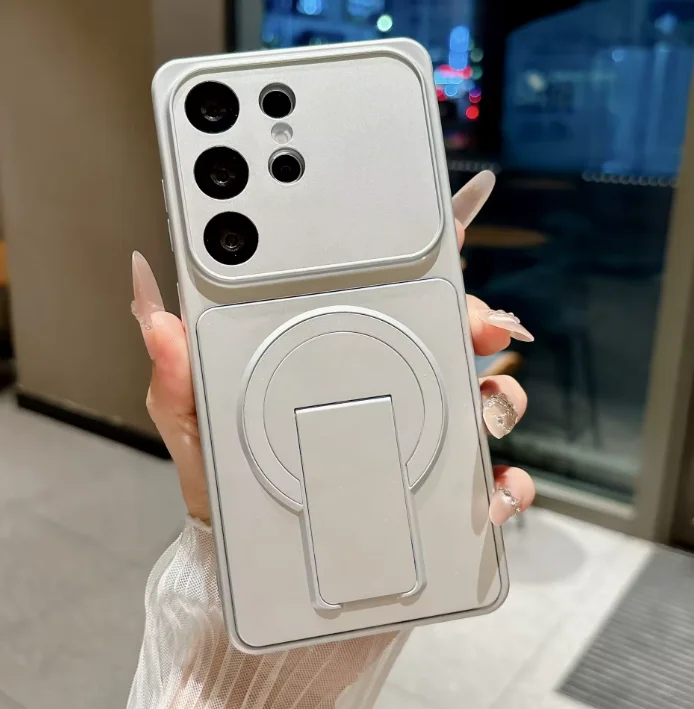 (prateado, Galaxy S25 Ultra) Capa Dobrável De Luxo Com Suporte Magnético Fosco E Magsafe