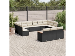 Vidaxl 13 Pcs Conjunto De Sofás De Jardim Com Almofadões Vime Pe Preto