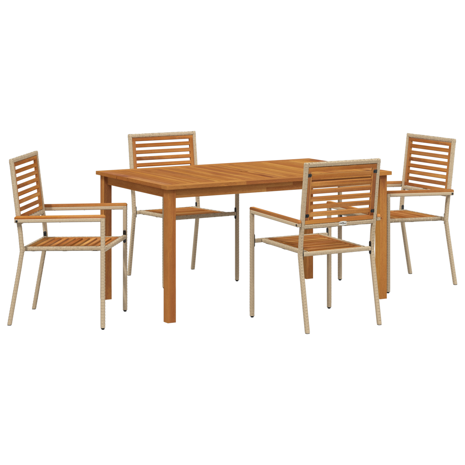 Conjunto 5 Móveis De Jardim Vidaxl Bege Madeira De Acácia Maciça (150 X 90 X 74 Cm)