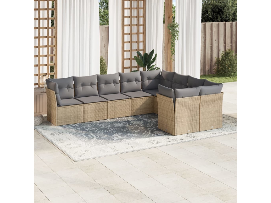 Vidaxl 9 Pcs Conjunto De Sofás P/ Jardim Com Almofadões Vime Pe Bege