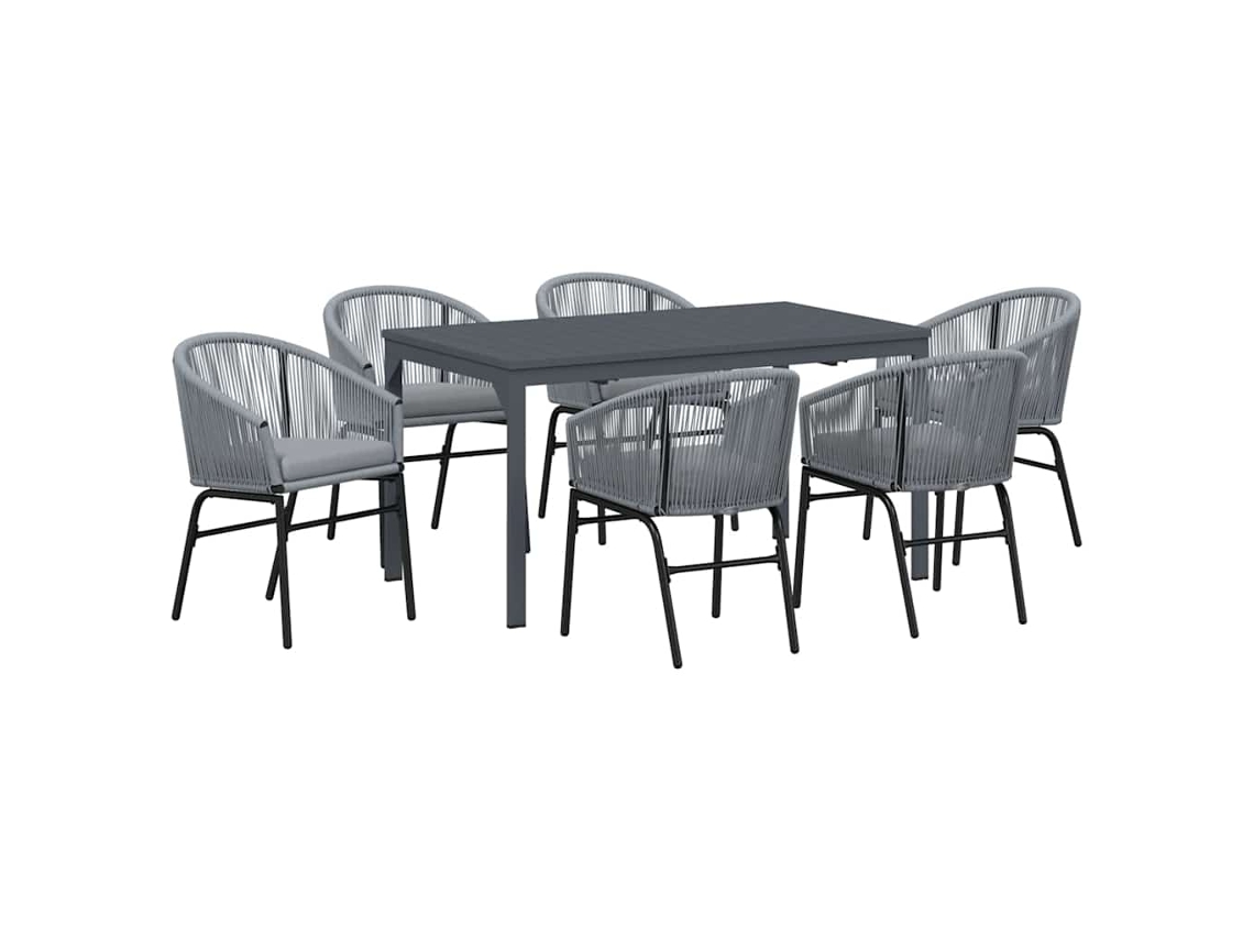 Conjunto 7 Conjunto De Jantar Para Jardim Vidaxl Cinzento Vime Pe (180 X 80 X 74 Cm)