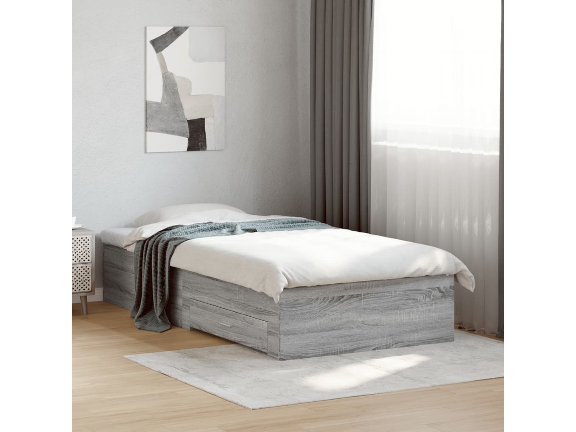 Estrutura De Cama C/ Gavetas Derivados Madeira Cinza Sonoma