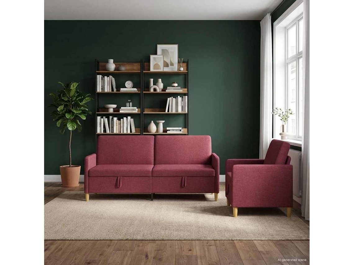 Vidaxl Conjunto De Sofá Com Armazenamento 2 Unid. Vinho Vermelho
