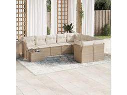 10 Pcs Conjunto De Sofás P/ Jardim Com Almofadões Vime Pe Bege Dkd Home Decor