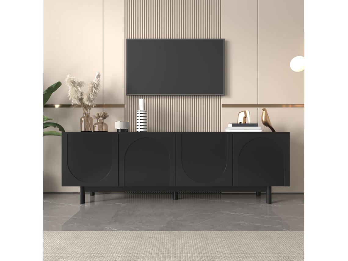 Estante TV Moderna Preta com Prateleiras Ajustáveis PAPRIKA (175x38x56 cm)
