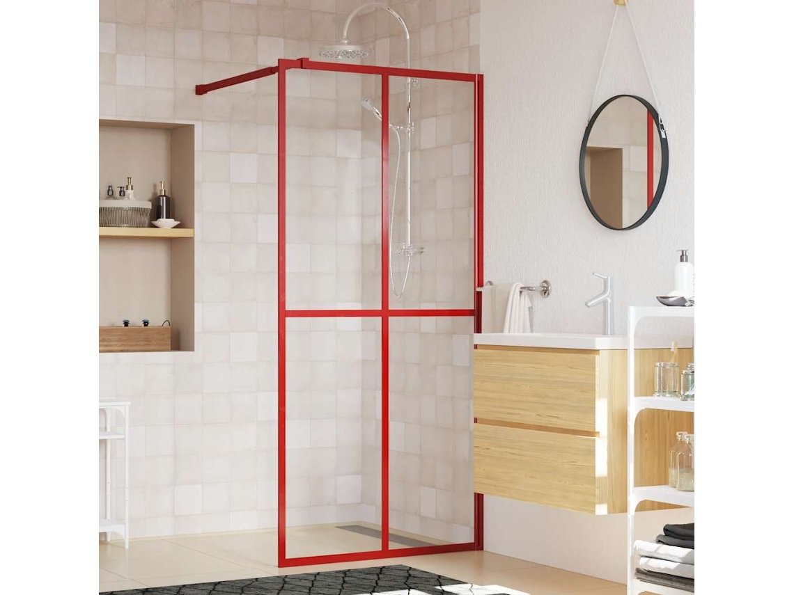 Vidaxl Divisória De Chuveiro 100x195cm Vidro Transparente Esg Vermelho