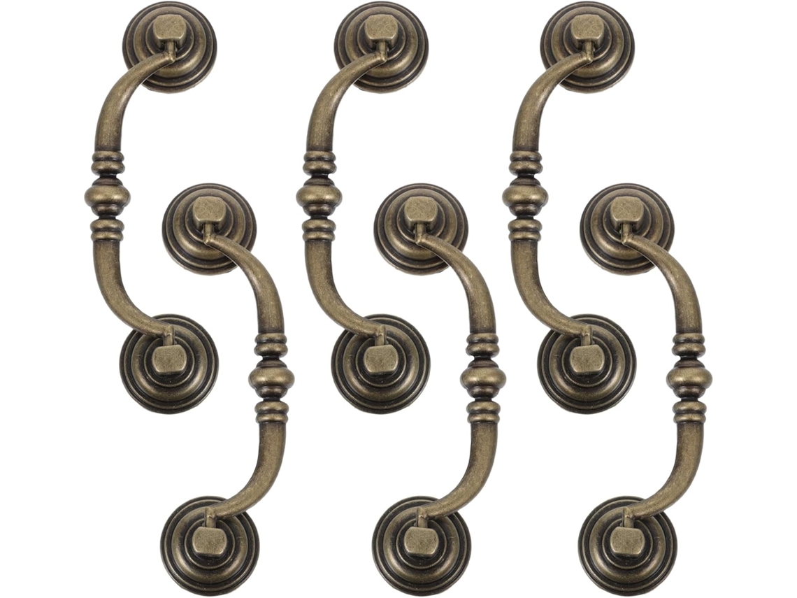 Conjunto de 6 Puxadores Vintage para Móveis, Espaçamento Entre Furos de 96 Mm, Puxadores de Metal com Acabamento Amarelo Antigo para Gavetas. SFUSHOS