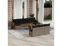 Vidaxl 11 Pcs Conjunto Sofás De Jardim C/ Almofadões Vime Pe Cinzento