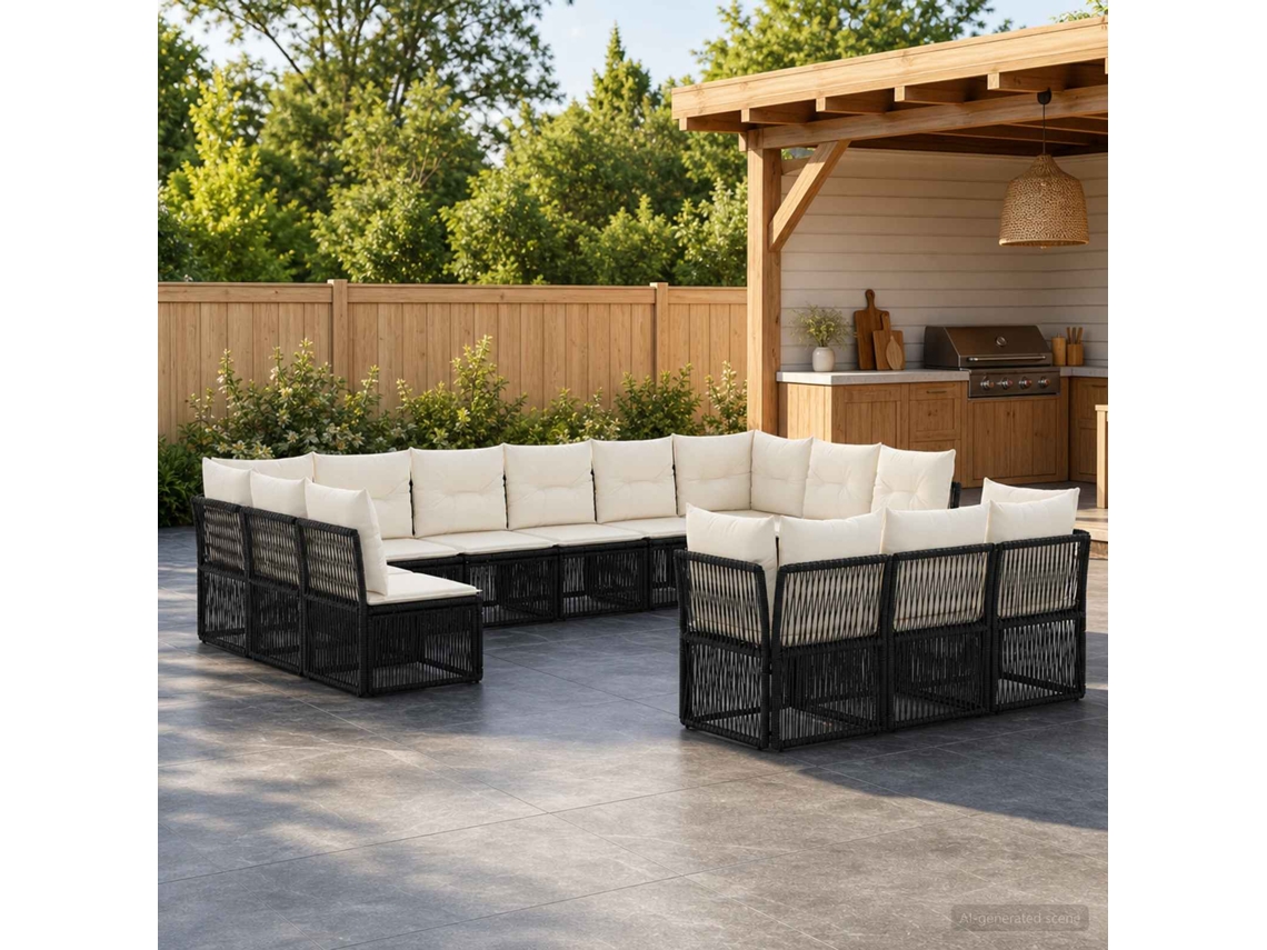 Vidaxl Conjunto De Sofá De Jardim 13 Unid. Preto Vime Pe