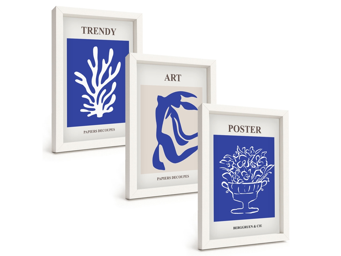 Galeria De Pinturas Na Parede Pôsteres Abstratos De Matisse Moldura Branca Quadros Para O Escritório Espelharte (3 Peças 20x30 Cm)