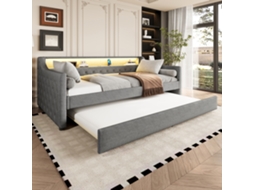 Sofá Cama Daybett 90x200cm Linho Cinza Com Led Usb E Lattenrost