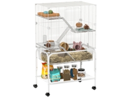 Gaiola para Pequenos Animais de 4 Níveis com Bandeja Inferior Rodas Rampas Comedouro e Bebedouro 73x47x123 Cm Branco Ge