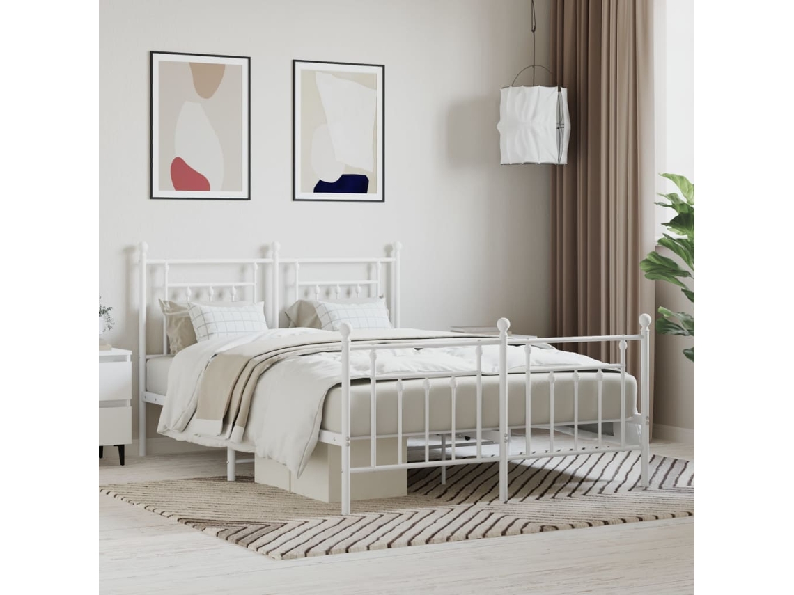 Estrutura De Cama Com Cabeceira E Pés 140x200 Cm Metal Branco