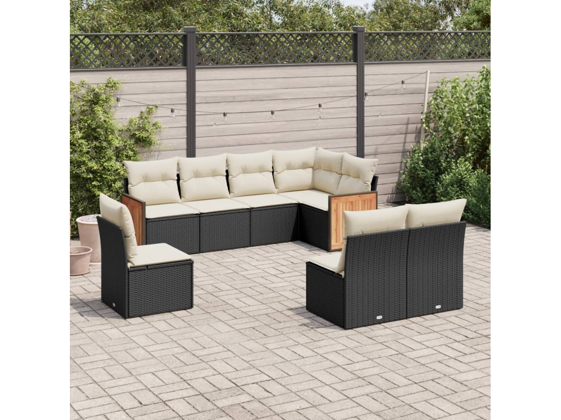 Vidaxl 8 Pcs Conjunto Sofás De Jardim Com Almofadões Vime Pe Preto