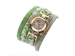 Relógio de Pulso Feminino Retro de Quartzo com Camadas de Strass Coração Verde Duoya