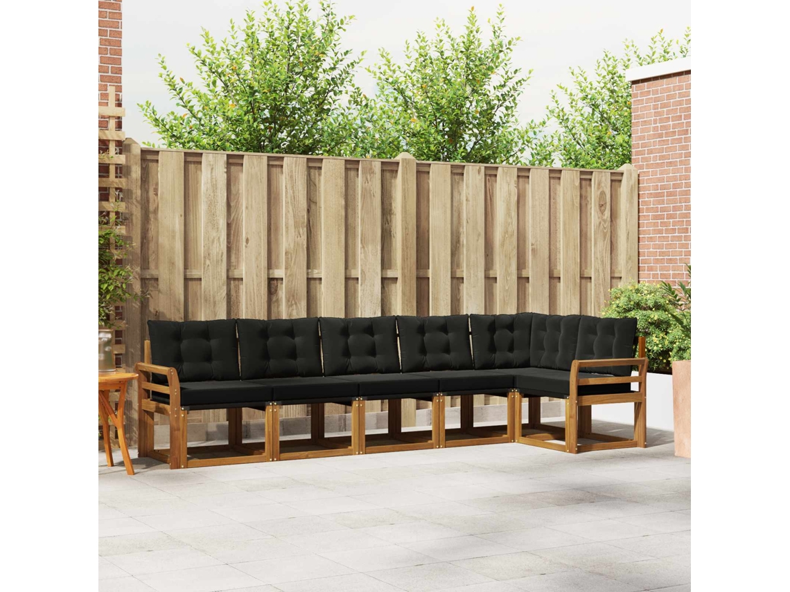 Vidaxl Conjunto De Sofás Para Exterior 6 Pcs Natural E Preto
