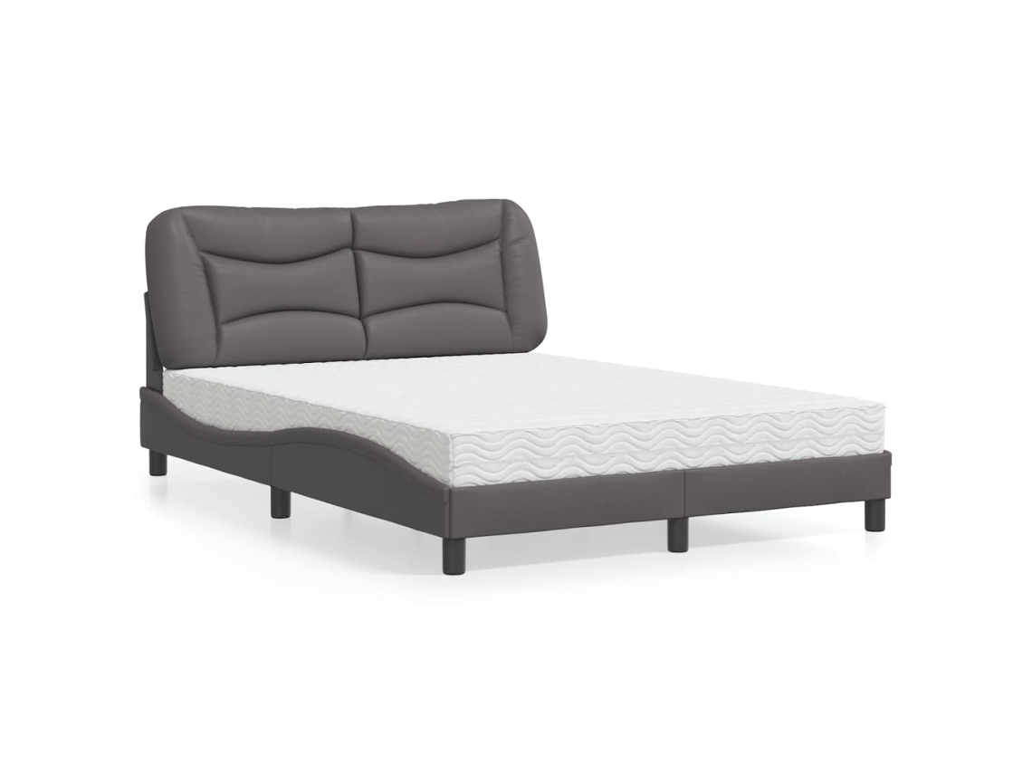 Cama Com Colchão 140x200 Cm Couro Artificial Cinzento