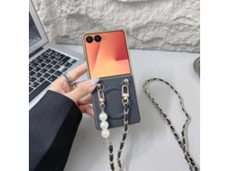 Capa Magnética Com Alça De Ombro E Textura Napa Para Samsung Galaxy Z Flip7 5g, Capa Traseira De Pc Com Tpu E Pu, Preta
