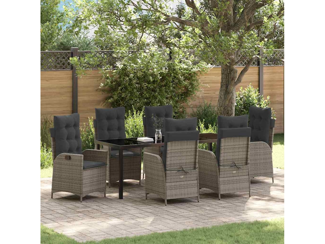 Vidaxl Conjunto de Jantar para Jardim 7 Pcs Cinzeto Vime Pe