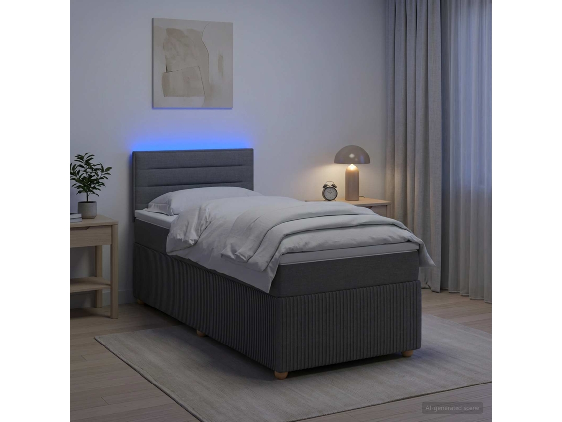 Vidaxl Cama Box Spring Com Colchão E Led Cinzento-escuro 90 X 190 Cm