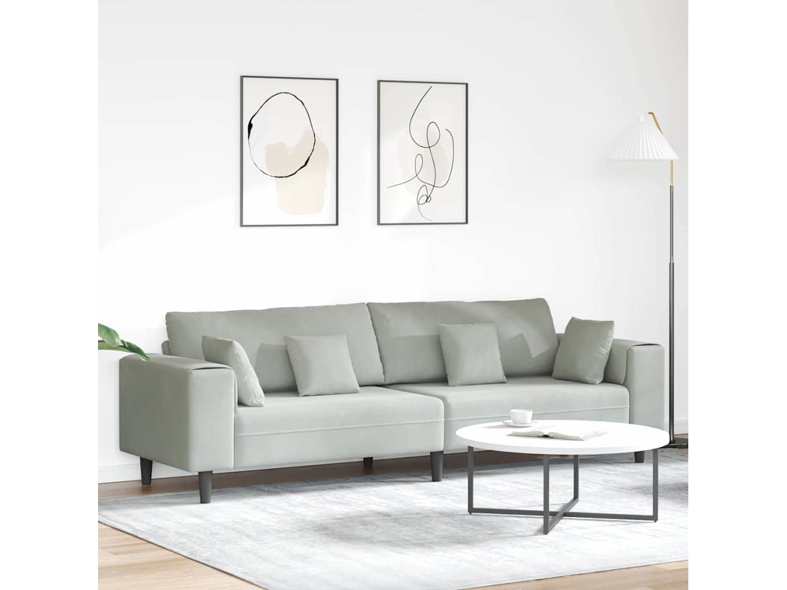 Vidaxl Sofá Cinzento-claro 250 X 77 X 76 Cm Veludo
