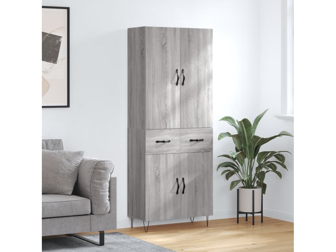 Vidaxl Armário Alto 69,5x34x180 Cm Derivados De Madeira Sonoma Cinza