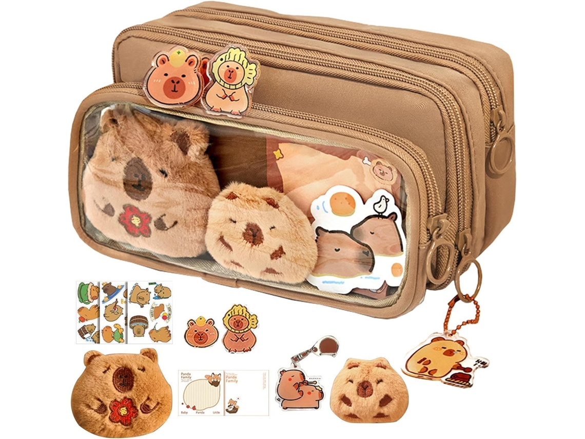 Estojo Capibara De Grande Capacidade| Organizado Com 10 Compartimentos| Pins Decorativos| Abertura Ampla Para