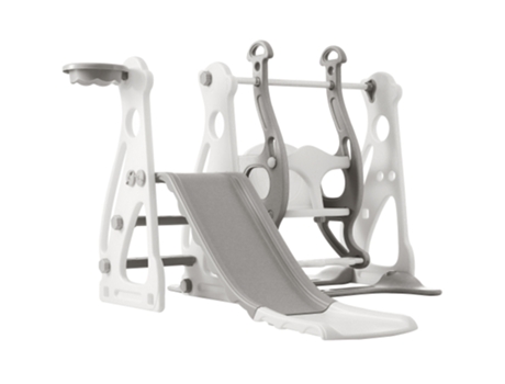 Escorrega E Baloiço Para Crianças Cinzento, 4 Em 1 Com Suporte De Basquetebol, Escorrega De Jardim Para Uso Interior E Exterior Meejee (113x100x95 Cm)