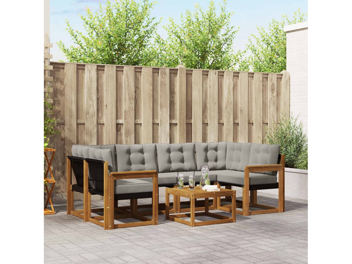 Vidaxl Conjunto De Sofás Para Exterior 7 Pcs Cinza Natural E Claro
