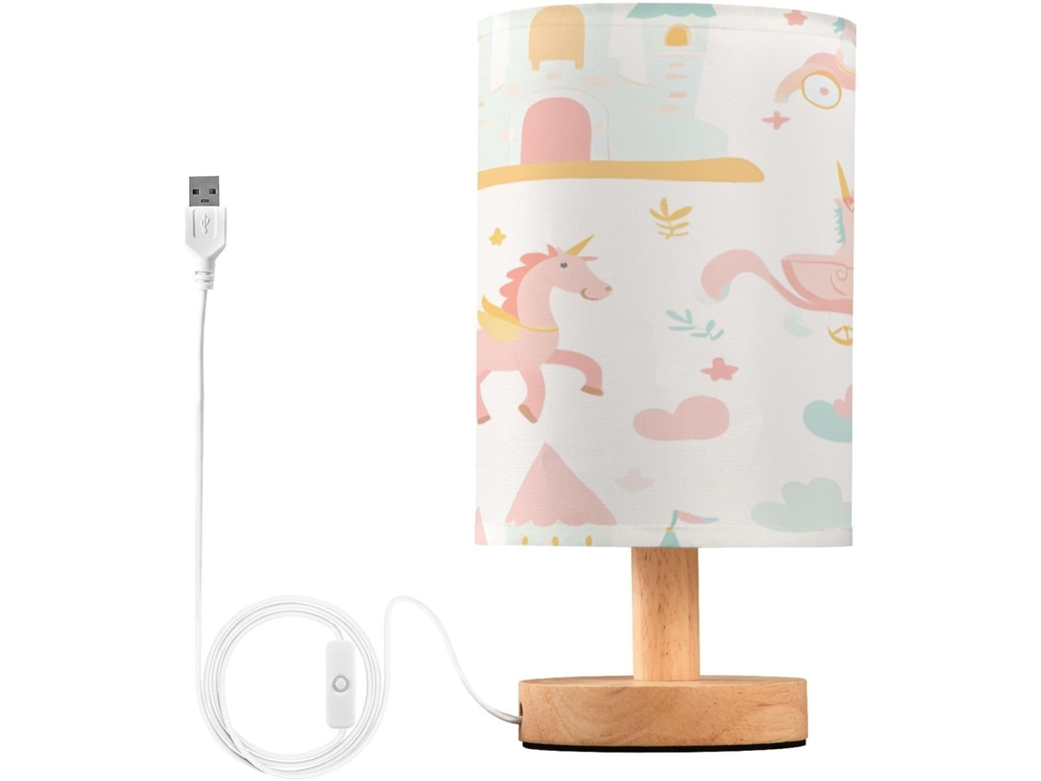 Luminária De Cabeceira Led Usb Pequena Skyshu Castelo E Princesa Com Base Madeira Antiderrapante Cúpula Que Não Agride