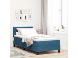 Cama Box Spring Com Colchão Azul Escuro 100x200 Cm Veludo