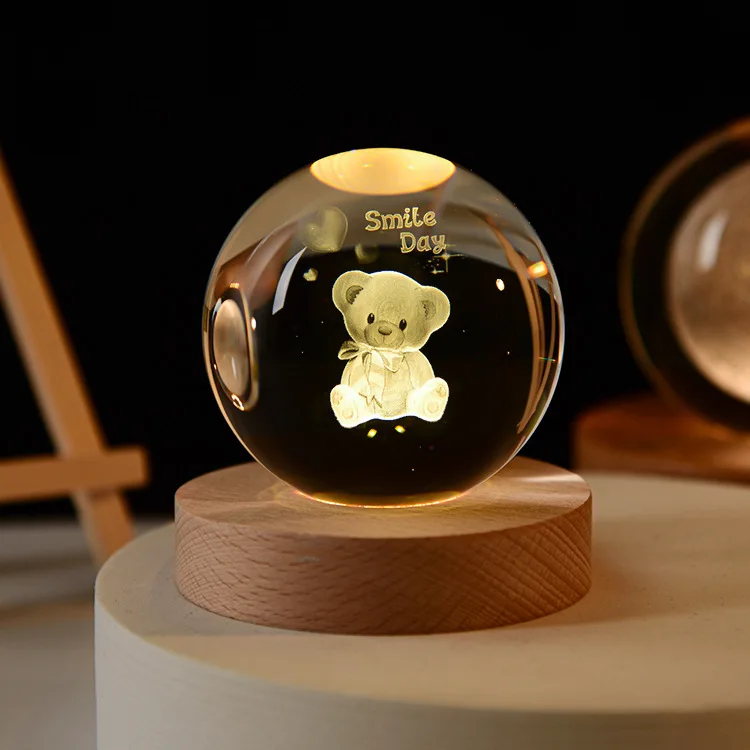 Bola de Cristal 3d de 60mm com Gravação a Laser Ornamento Colecionável MDUG (urso 60mm)