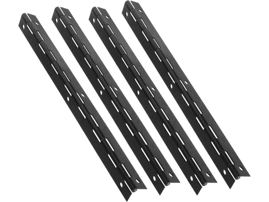 Conjunto De 4 Dobradiças Longas Metal Preto Para Caixa Joias, 200x25mm, Estilo Piano, Para Caixas De Madeira Com