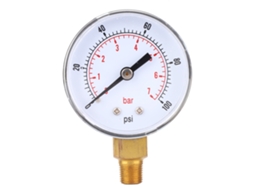 Manômetro Com Mostrador De 50 Mm E Conexão Inferior 1/8 Bspt Para Ar, Água, Óleo E Gás(0, 100 Psi/ 0, 7 Bar)