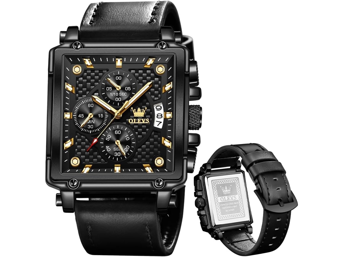 Lurelia Relógio Cronógrafo Masculino, Movimento De Quartzo, Data/calendário, Luminoso, Aço Inoxidável, Couro, Preto