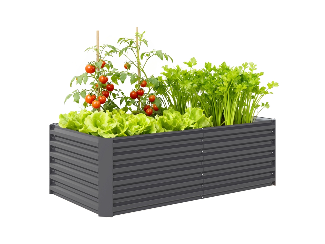Grande Vaso Retangular de Aço Galvanizado para Terraço com Base Aberta 180x90x57,5 Cm Cinza Ge