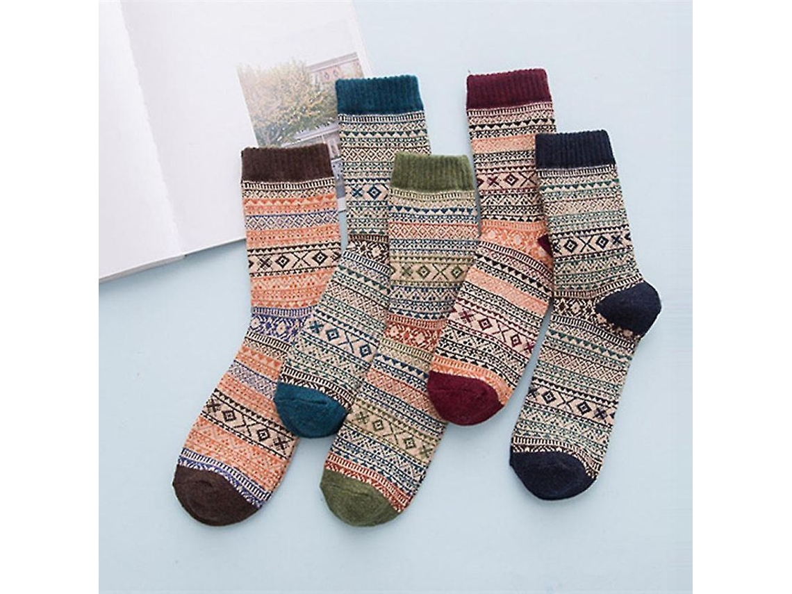 2026 5 Pares de Meias de Lã Knit Impressas Quentes para Homens