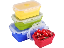 2026 contenedores de Almacenamiento de Silicona Plegables Con Tapa Airtight para Comida, Microondas Y Congelador, Set de 4